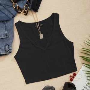 Notch Neck Rib-knit Tank Top